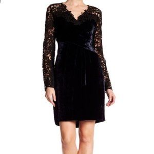 Elie Tahari Black Velvet and Lace Long Sleeve Dress